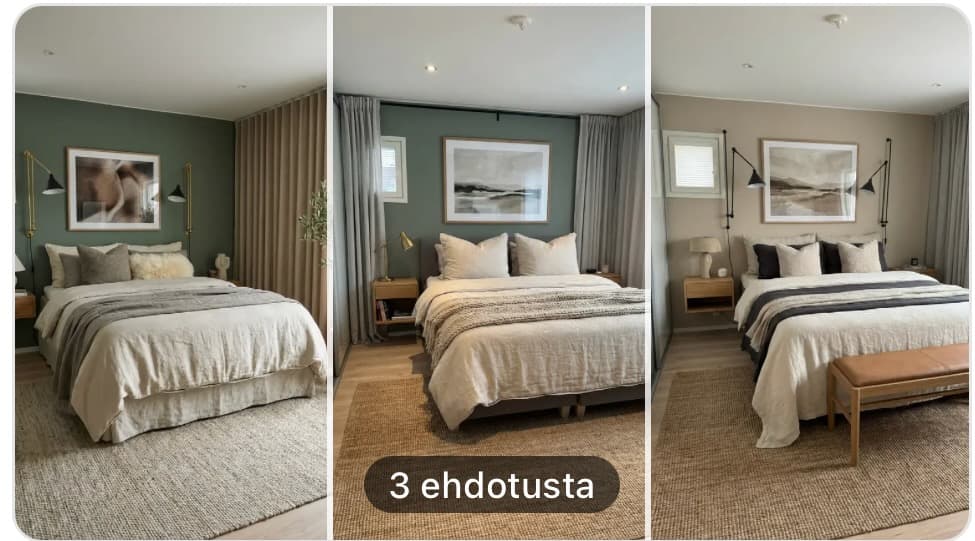 AI sisustussuunnittelu - 3 ehdotusta ja ostoslista